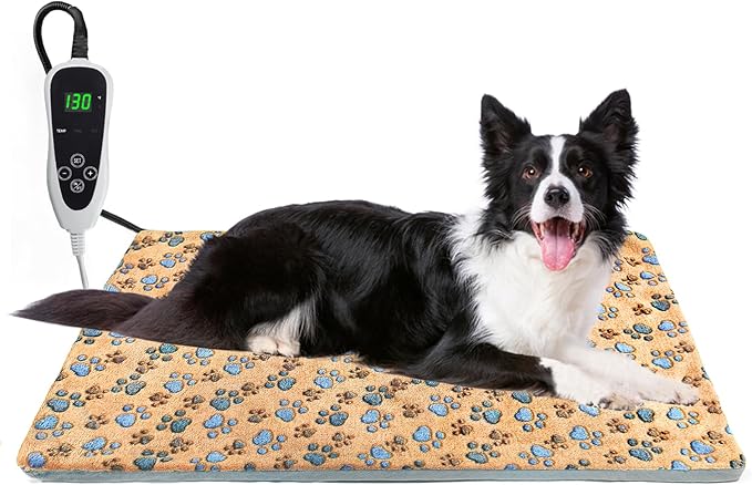 Dog Heating Pad 32×20 in for Dogs, Intelligent Temperature Control Switch with Normally Open On Function,Whelping Box with Reinforced Electric Wire Rope, Plush Fabric Cotton Cover-Apricot