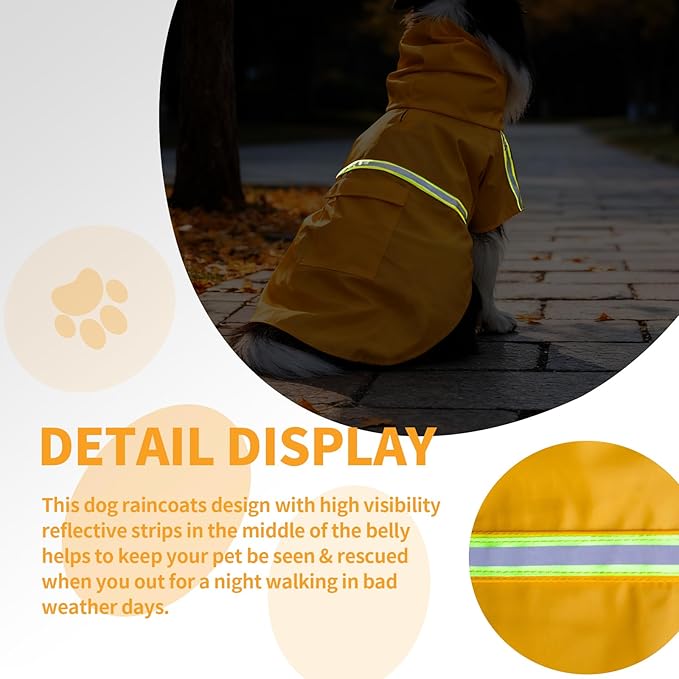 Dog Raincoat, Waterproof Windproof Dog Rain Jacket Adjustable, Rain Coat with Leash Hole, Reflective Strap Raincoat Poncho for Small Medium Large Dogs Outdoor (Reflection-Yellow, X-Large)