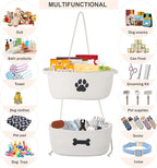 2-Tier Dog Baskets,Over Door Hanging Oganizer for Pet Stuff with Metal Hooks,Cotton Rope Wall-Mounted Storage Organizer for Dog Leash/Harness/Small Toys/Trash bag - Beige