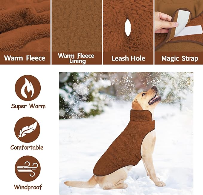 Malier Dog Winter Coat, Reversible Fleece Dog Cold Weather Coats, Windproof Warm Snow Puppy Jacket Vest Pet Clothes for Small Medium Large Dogs (Brown, XX-Large)