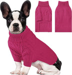 Small Dog Thermal Pullover Sweater, Classic Turtleneck Cable Knitwear Dog Clothes for Cold Weather Warm Pet Clothes for Chihuahua, Bulldog, Dachshund, Pug Hot Pink Medium