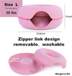 Large Cat Tunnel Bed for Indoor Cats with 3 Toys, Scratch Resistant Donut Cat Bed, Up to 30 Lbs (L 24x24x11, Pink)