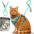 Cat Harness and Leash for Walking, Retractable Cat Harnesses and Leash Set Escape Proof, Breathable Soft Kitten Small Large Harness for Travel Training and Walking, Green, XS