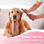 Flexzion Dog Comb - Pet Cat Grooming Trimmer Brush Stainless Steel Blade for Small Animal Puppy Matted Tangles Hair Cutting Removing Tool with Rounded Teeth Needle Soft Grip Handle (Pink)