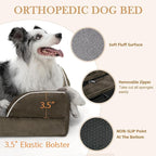 Comfort Expression Orthopedic Dog Bed for Small Dogs 20x14 Inch, Waterproof Supportive Egg Crate Foam Small Pet Bed with Removable Bolsters, Dog Couch with Washable Cover & Non-Slip Bottom, Dark Green