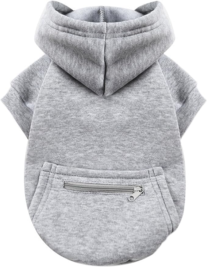Jecikelon Winter Dog Hoodie Sweatshirts with Pockets Warm Clothes for Small Dogs Chihuahua Coat Puppy Custume Clothing (XX-Small, Y02-Grey)