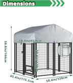 LEMBERI 4x4x4 Outside Dog Kennel with Roof for Large Dogs,Heavy Duty Welded Wire Steel Dog Playpen Fence with Secure Lock, Pet Pen with UV-Resistant Waterproof Cover (45.4''L x 50.4''W x 56.6''H)