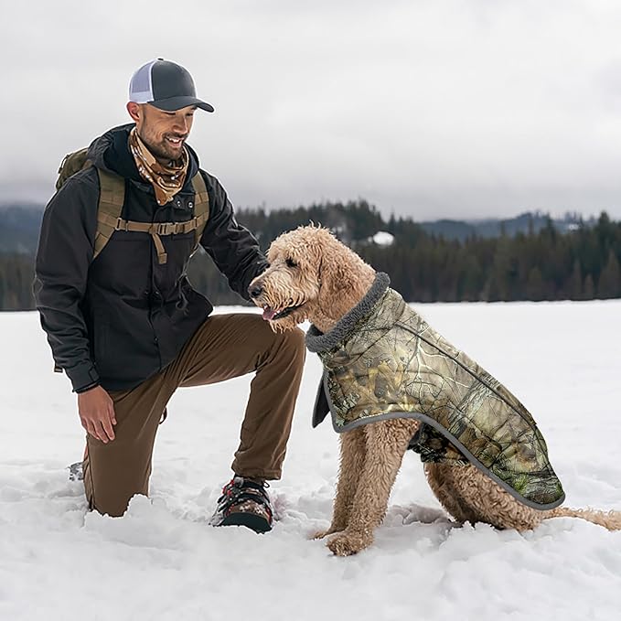 Fragralley Dog Coat Large, Waterproof Dog Jacket with Warm Fleece Lining, Adjustable Reflective Dogs Winter Coat, Turtleneck Pet Coats for Cold Weather (Reed Camouflage XXL)
