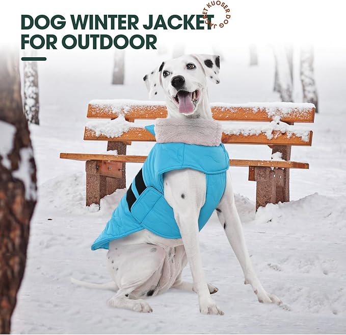 Kuoser Dog Jacket, Winter Dog Coats for Medium Dogs, Cold Weather Coats Pet Clothes, Doggie Snow Jacket for Frech Bulldog, Boston Terrier, Blue M