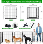 Dog Playpen Outdoor Extra Wide 32 Piece Panels Heavy Duty Dog Fence 32" Height Anti-Rust with Doors Portable for RV Camping Yard, Total 84FT, 561 Sq.ft, Snowy Black