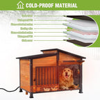 GUTINNEEN Heated Dog House Large Outdoor Insulated Dog Kennel Weatherproof Dog Shelter with Heated Pad, Insulated All-Round Thermal Liner, Chew-Proof Design for Dogs (Brown)