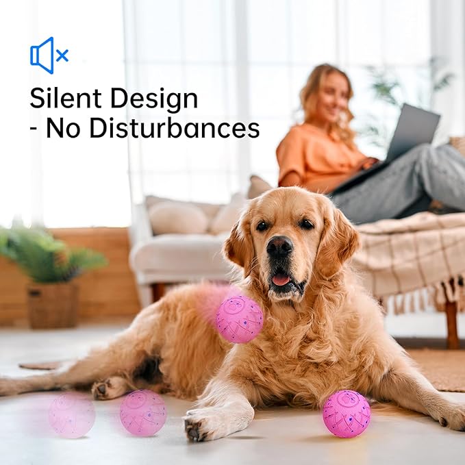 Smart Interactive Dog Toy, Automatic Moving, Bouncing and Stimulation, Silent Foam Material, IP54 Waterproof Rating, Active Rolling,Dog Ball for Medium and Large Dogs,Dog Birthday (Pink)