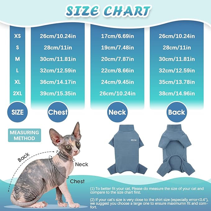 ROZKITCH Sweater for Cat, Breathable Soft Jumpers for Sphynx Only, Coat with Four Legs, Warm Sweater T-Shirt Pajamas Jumpsuit Vest Cornish Rex, Devon Rex, Peterbald Blue XL