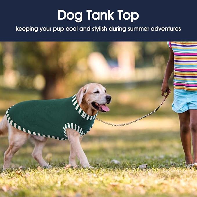IECOii 2 Pack Large Dog T-Shirt | Non-Restrictive Fit for Running, Breathable Summer Wear - Non-stuffy Design - Keeps Pups Comfortable in Hot Weather, Khaki+Green, 2XL