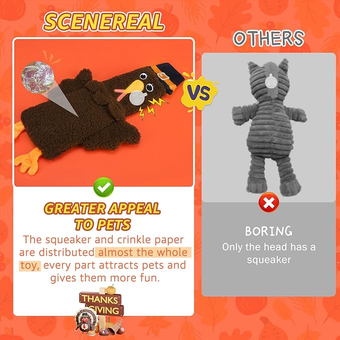 SCENEREAL Halloween Thanksgiving Stuffless Dog Squeaky Toys - 3 Pack Interactive Puppy Crinkle Plush Chew Toys for Small Medium Large Dogs Boys Girls