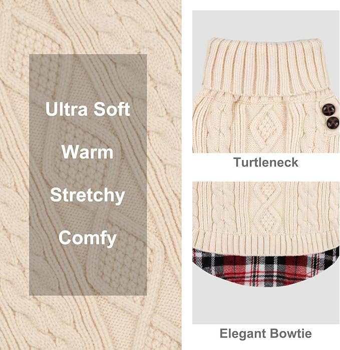 KYEESE Dog Sweater Warm Turtleneck Medium Dogs Sweater Thick Pet Coat for Fall Winter Cold Weather Stretchy Knitwear Cat Clothes with Gingham Patchwork Soft Pullover Dog Sweaters for Medium Dogs Girl