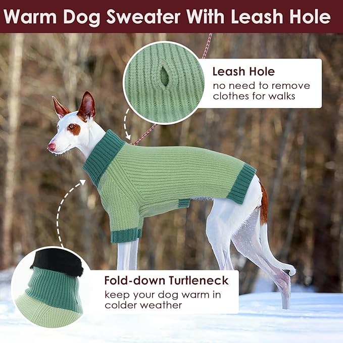 Great Dane Dog Sweater XXXXXL, Warm Stretchy Dog Sweater with Harness Hole, Christmas Sweaters for Extra Large Dogs Boy Girl, Winter Turtleneck Pet Clothes Holiday Outfit, Green 5XL