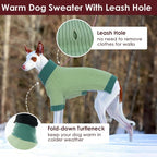 Great Dane Dog Sweater XXXXXL, Warm Stretchy Dog Sweater with Harness Hole, Christmas Sweaters for Extra Large Dogs Boy Girl, Winter Turtleneck Pet Clothes Holiday Outfit, Green 5XL