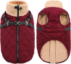 Queenmore Dog Jackets for Large Dogs, Dog Coat with Harness Built-in, Thick Fleece Lining Waterproof Jacket for Large Breeds, Back Zipper Pet Winter Jacket for Retriever, Labrador, Burgundy XL