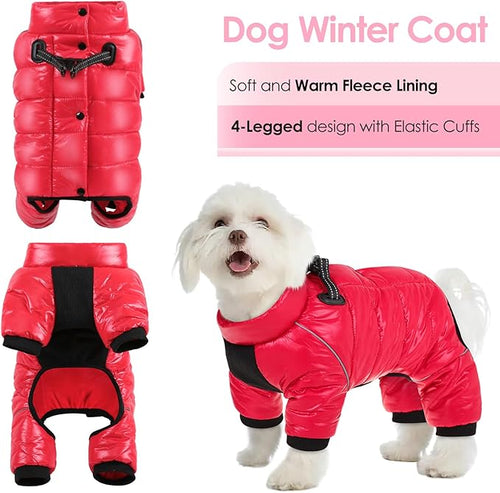 AOFITEE Dog Coat, Waterproof Dogs Jacket for Winter, Warm Fullbody Small Dog Snowsuit, Winter Coat for Small Dogs, Zip Up Pet Puffer Jacket Fleece Vest, Reflective Pet Snow Jackets, Christmas Red