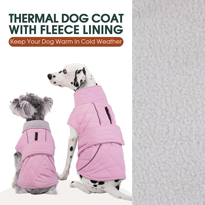 Kuoser Dog Coat, Super-Warm Dog Jacket Windproof Dogs Cold Weather Coats for Extra Large Dogs, Fleece Lining Turtleneck Puppy Snowsuit Reflective Adjustable Pet Winter Clothes Christmas, Pink 3XL