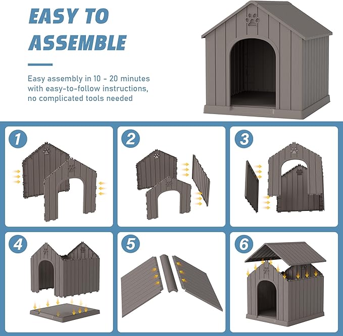Dog House Outdoor Indoor, Weatherproof Insulated Dog House with Elevated Floor and Air Vents for Small to Medium Dogs,Easy Clean and Assemble (Grey, 26.18''L × 24.02''W × 25.98''H)