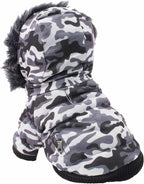 PET LIFE Classic Metallic Fashion Pet Dog Coat Jacket Parka w/ 3M Insulation and Removable Hood, Large, Deer Pattern