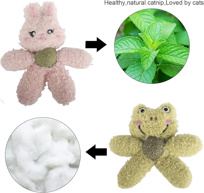 Cat Toys with Catnip Kitten Chew Bite Supplies Boredom Relief Fluffy Kitty Teeth Cleaning Chewing Cat Lovers Interactive Plush Gift (Tiger&Tiger)