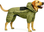 LOVELONGLONG Fleece-Lined Dog Raincoat with Removable Hood – Waterproof Winter Full Body Dog Jacket – Windproof Snowproof Cold-Weather Suit – Green-F XL