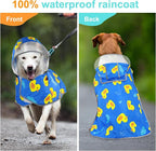 Dog Raincoat Waterproof Dog Rain Jacket Hooded Poncho with Leash Hole, Reflective Rain Coat with Storage Pocket for Large Dogs (Blue, Large)