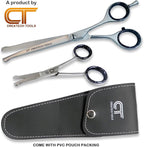 CT Pet Cat Dog Grooming Scissors Kit - 6 & 4 inch Hair Cutting Scissors Set, Japanese Stainless Steel Curved Blades with Safety Round Tips for Your Beloved Pets