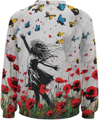 Long Sleeve Shirts for Women Cat Oil Painting Shirt 3D Graphic Sweatshirts Fall Pullover Crewneck Vintage Boho Tops