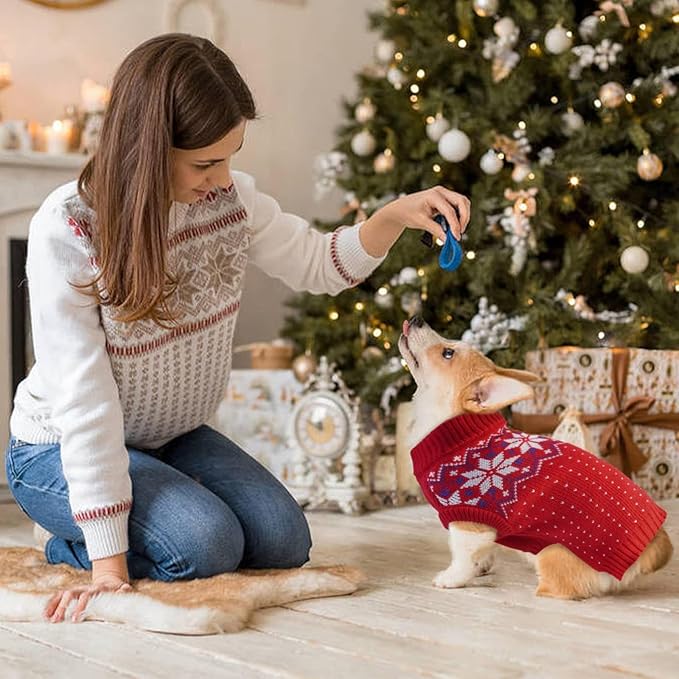 Kuoser Dog Sweater, Holiday Christmas Snowflake Pet Warm Knitwear Dog Sweaters Soft Puppy Clothing, Doggie Turtleneck Cold Weather Outfit Pullover for Small Medium Large Dogs Cats, Red XL