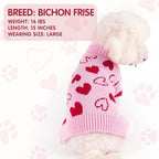 cyeollo Valentines Day Dog Sweater with Leash Hole Pullover Turtleneck Heart Pattern Holiday Theme Dog Clothes Pet Apparel for Small Dogs Pink