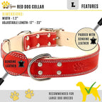 ADITYNA Heavy-Duty Leather Dog Collar for Large Dogs - Soft Padded for Comfort - Red Dog Collar for Walking, Training, and Hiking