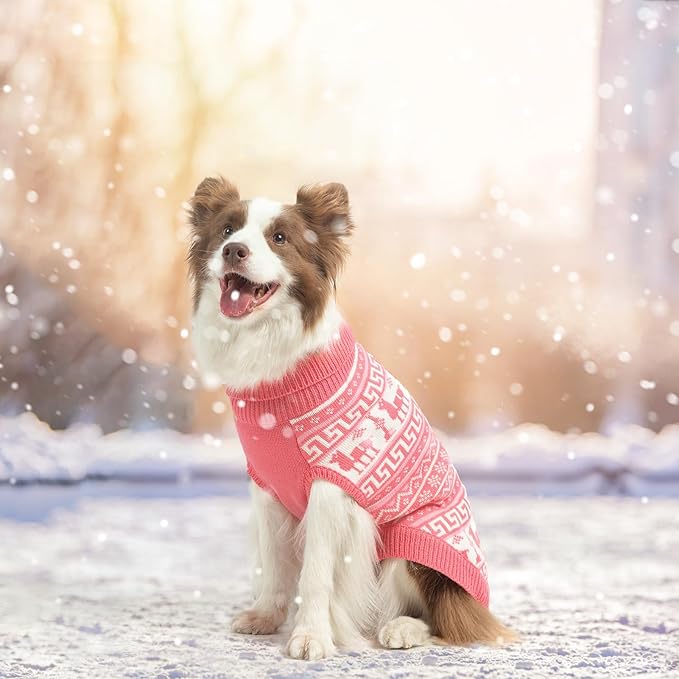 SCENEREAL Turtleneck Dog Sweater for Small Medium Large Dogs Girls Boys, Knit Pet Pullover Puppy Clothes Cold Weather Coats, Holiday Outfits Sweatshirt for Christmas, Pink S