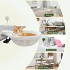 PAWZ Road Cat Bed for Desk, Large Cats Hammock with Plush Ball，12 Inches in Diameter,Space-Saving Cat Desk Bed, White Cats Hammock for Table Supports Up to 40lbs, Medium