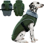 DENTRUN Extra Large Warm Dog Jacket - Windproof Water Repellent Reflective Coat, Adjustable Plush Turtleneck, Easy Wear Fleece Lined Cold Weather Vest for Great Dane, Army Green, XXXL