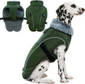 DENTRUN Dog Winter Coat - Windproof Reflective Jacket, Plush Turtleneck & Adjustable Belt, Water Repellent Fleece Lined Cold Weather Vest for Corgi Bulldog, Army Green, L