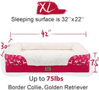 Christmas Washable Orthopedic Large Dog Bed - Removable Orthopedic Foam Pet Couches with Bolsters Waterproof Large Dog Bed and Non-Slip Bottom Extra Large Pet Sofa - Red