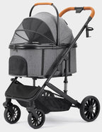 Dog Stroller for Small Medium Dogs Up to 60lbs, 4 Wheels Folding Pet Stroller with Detachable Carrier, Pet Travel Carrier for 2 Dogs & Cats, Storage Basket, Breathable, Grey