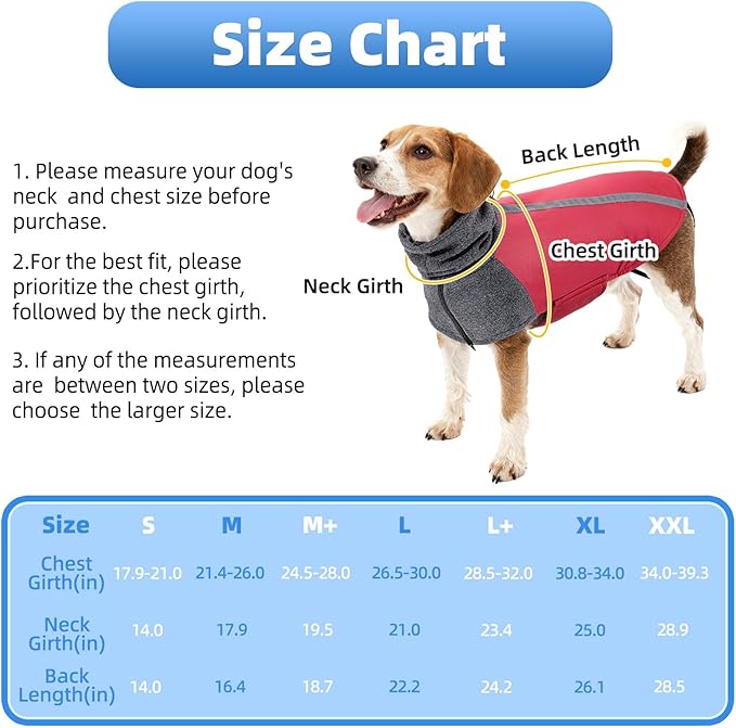 SlowTon Winter Dog Coat, Warm Polar Fleece Lining Doggie Outdoor Jacket with Turtleneck Scarf Reflective Stripe Adjustable Waterproof Windproof Puppy Vest Soft Pet Outfits (XL,Red)