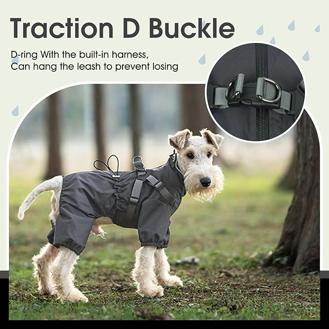 BRKURLEG Dog Raincoat with Harness for Small Dogs, Adjustable Waterproof Dog Rain Jacket, Reflective Rainproof Puppy 4 Legs Raincoat, Full Body Pet Rain Jacket, Dark Grey, S