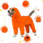 Dog Raincoat, Waterproof Dog Rain Jacket with Removable Hood，Adjustable 4 Legs Pet Poncho with Leash Hole，Reflective Stripe Hooded Snowproof Windproof Clothes for Small to 3X-Large Dogs, XL