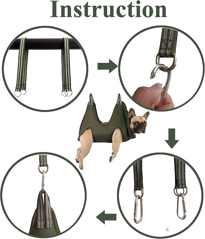 10 in 1 Pet Dog Grooming Hammock Harness with Nail Clipper,Dog Hammock for Nail Trim,Grooming Sling Holder Hanger Restraint for Claw Care (XXL+ / 100LB Max, Khaki Green)