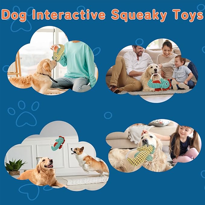 Crinkle Dog Toys Squeaky Plush No Stuffing Cute Puppy Stuffless Tough Rop Pull Toy, Fun Dog Stuffed Animals Durable Chew Set for Small Medium Large Pup (Large, Yellow+Green Seahorses)