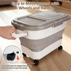 ShineMe 20Lbs Collapsible Pet Food Storage Container with Airtight Lid, Dog Food Storage Container with Measuring Scoop and Cup, Wheels & Handle for Easy Moving, Keep Dry Food Fresh (Khaki)