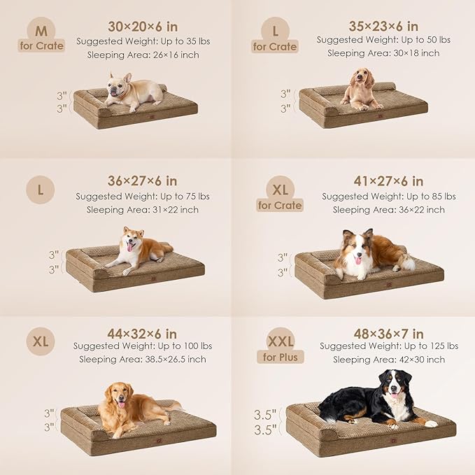EHEYCIGA Memory Foam Dog Bed XLarge Sized Dogs, Extra Large Dog Bed Orthopedic with Washable Removable Cover, Waterproof XL Pet Bed Couch for Crate, 41x27x6 Inches, Camel