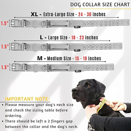 ADITYNA Heavy Duty Dog Collar for Large Dogs - Reflective Gray Collar with Handle for Training, and Walking - Wide, Thick, Tactical, Soft Neoprene Padded