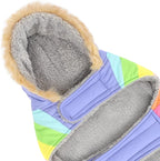 HDE Dog Puffer Jacket Fleece Lined Warm Dog Parka Winter Coat with Harness Hole Pastel Rainbow - XXL